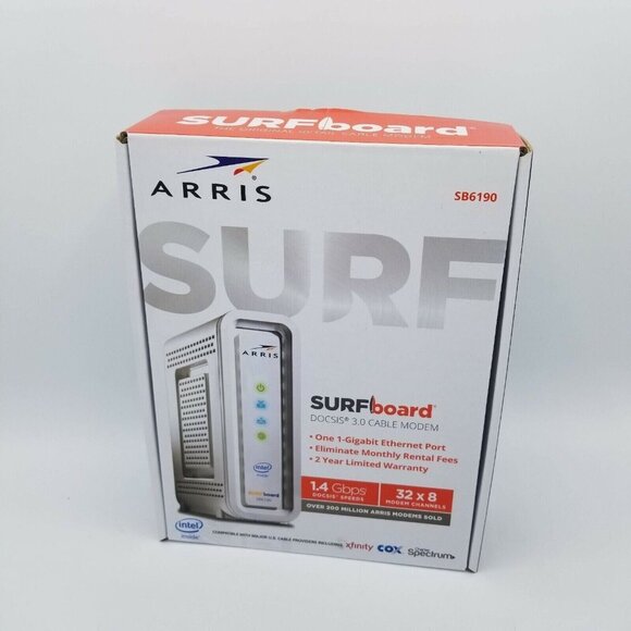 ARRIS Surfboard SB6190 DOCSIS‎ 3.0 Cable Modem, White - 1.4 GBPs - Picture 1 of 9
